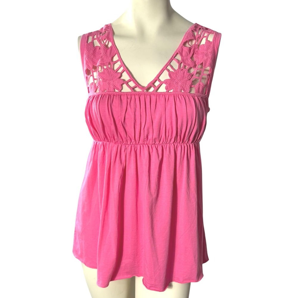Boston Proper‎ Pink Boho Tank Top Crochet Floral Cutout Summer Casual Blouse S